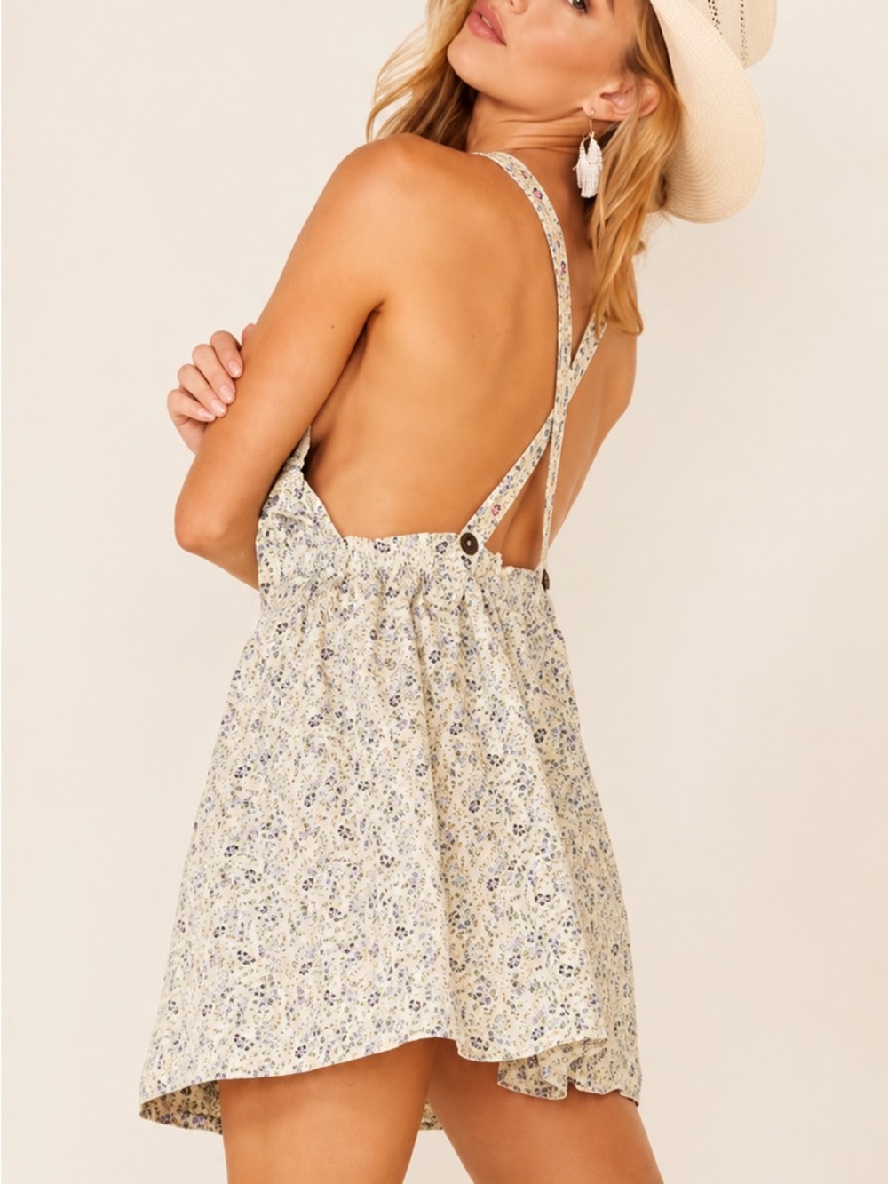 Free People Petunia Boho Tea Combo Floral Apron Style Mini Dress
